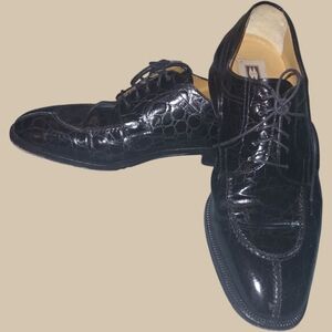 Magnanni Alligator Men's Oxford Shoes Size 9 Black Exotic Leather Lace Up SPAIN